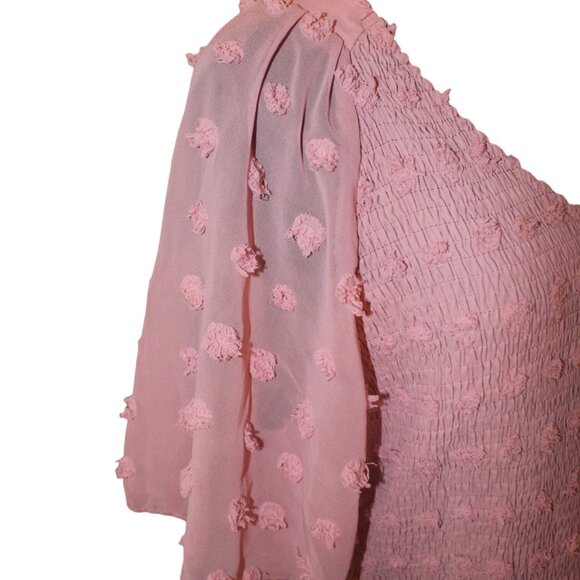 BTFBM Smocked Dress Short Flutter Sleeve VNeck Swiss Dot Babydoll Ruffle XXL NEW - Picture 7 of 14